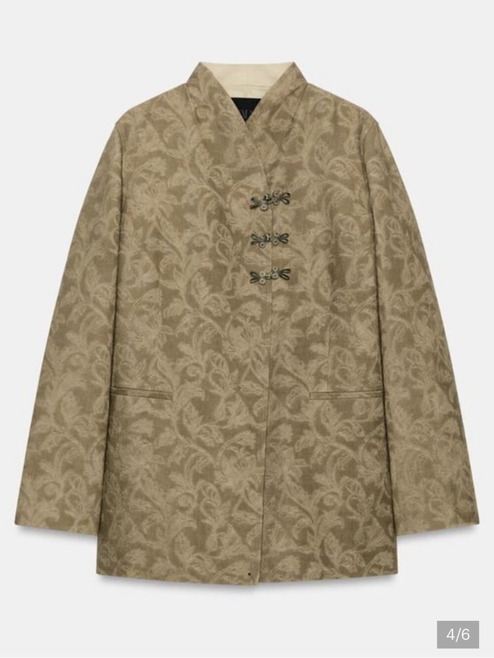 ZARA ZW COLLECTION Jacquard Blazer with Frog Closure "Sold Out" khaki